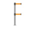 Montour Line Stanchion Dual Belt Barrier Fixed Base Pol.Steel Post 7.5ftFl.Org Belt MX630DF-PS-FOR-75